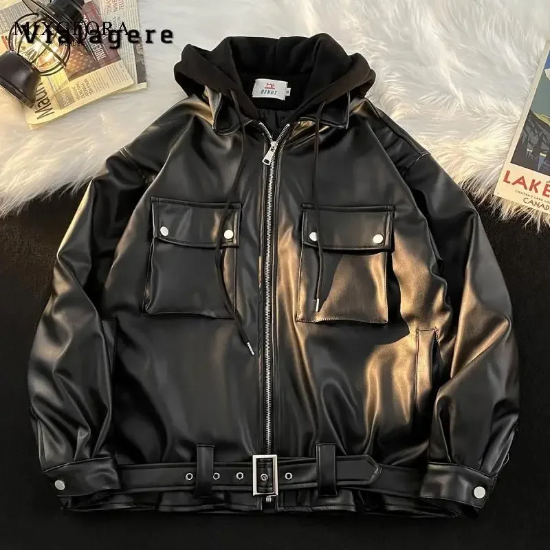 Women Motocycle Style Casual Y2K Hip-hop Faux Leather Jacket 2024 Summer Autumn  Vintage Black Long Sleeve Zipper Faux Jacket