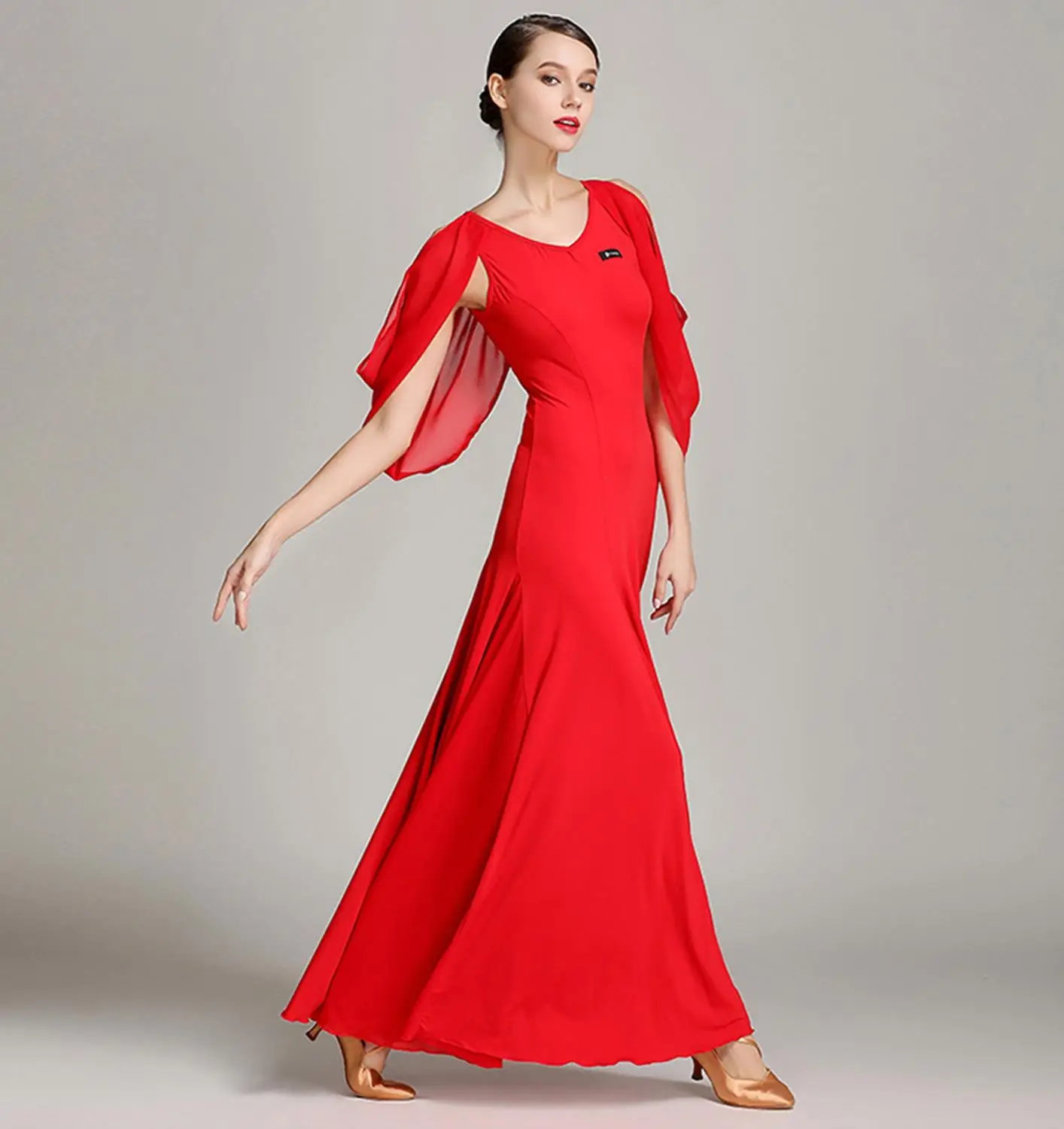 

Red Senior Professional Moden Dance Dress Women's Standard Ballroom Costume Clothes Practice Wear Long Skirt