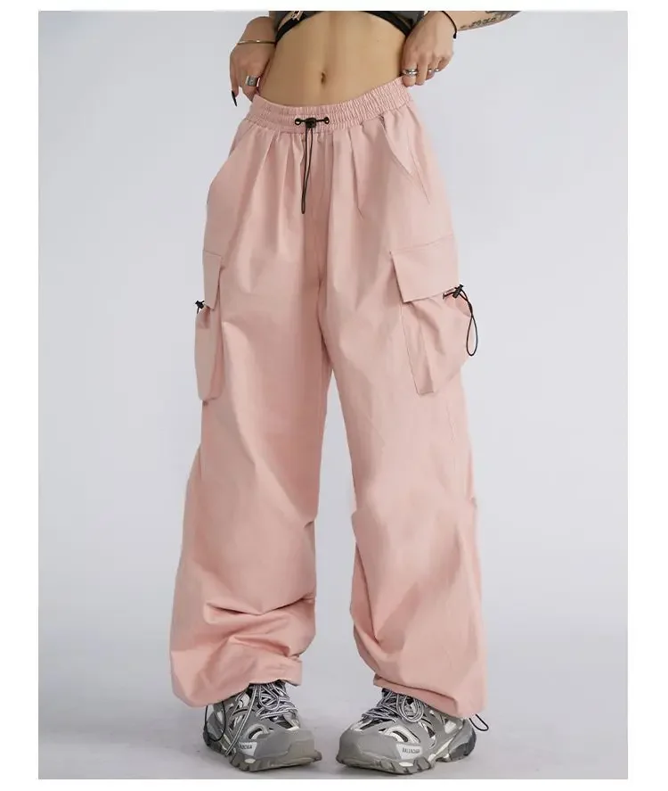 

Summer Parachute Black Pants Women Hippie Streetwear Oversize Pockets Cargo Trousers Harajuku Wide Leg Baggy Sweatpants Women