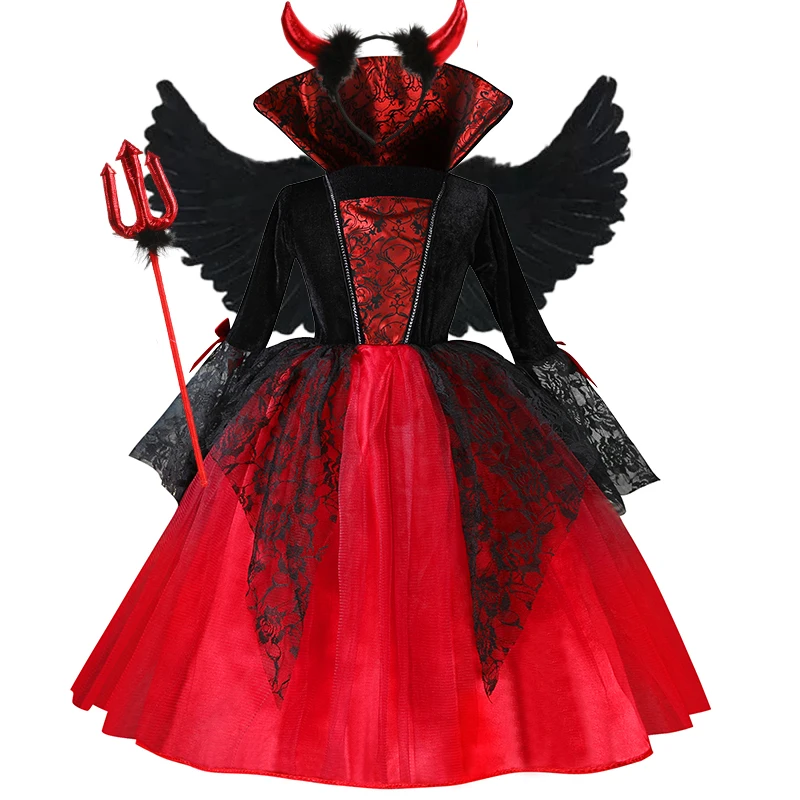 Halloween meisje cosplay vampier jurk voor kinderen spook bruid vampier kostuum vampiran carnaval feestoutfits Scarlet gotische kleding