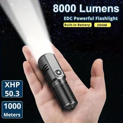 8000lm Ultra-Bright Mini Tactical Flashlight Rechargeable Waterproof 3 Modes One-Click Operation Compact Size for Outdoor