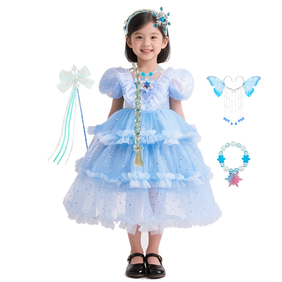

Frozen Princess Elsa Tulle Dress for Girls 2025 New Summer Children's Formal Cake Puff Style Disney Princess Halloween Costume