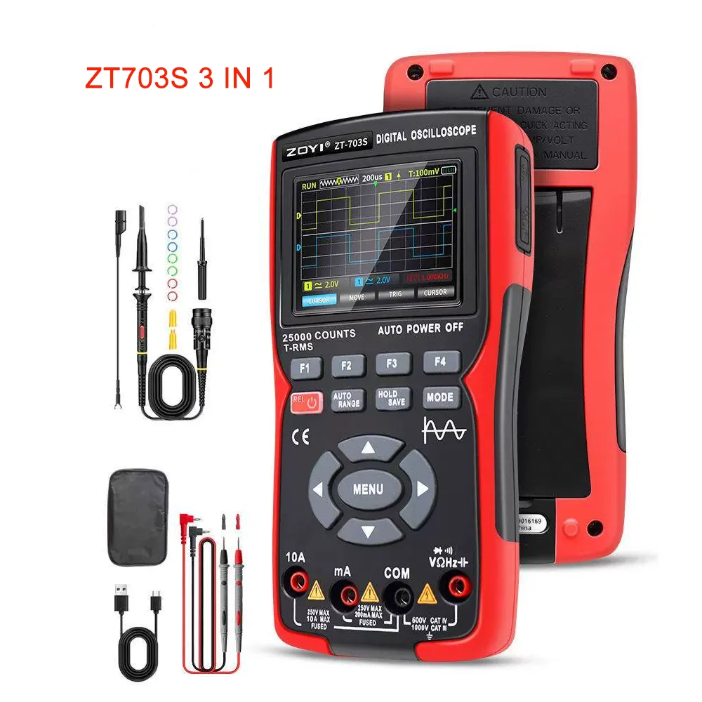 ZOYI ZT703S 3 in 1 Digital Multimeter Dual Ceramic Fuses Color LCD Oscilloscope 50MHZ Portable Tester