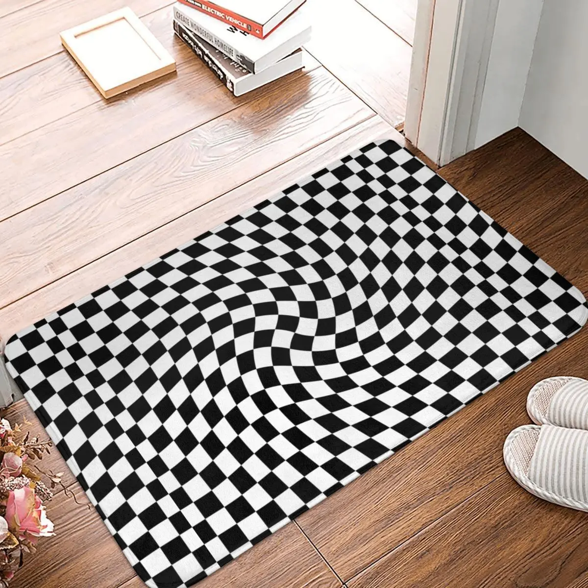 Check Black Twist Front Door Mat Anti-Slip Outdoor Waterproof Doormat Floor Bath Entrance Rug Carpet