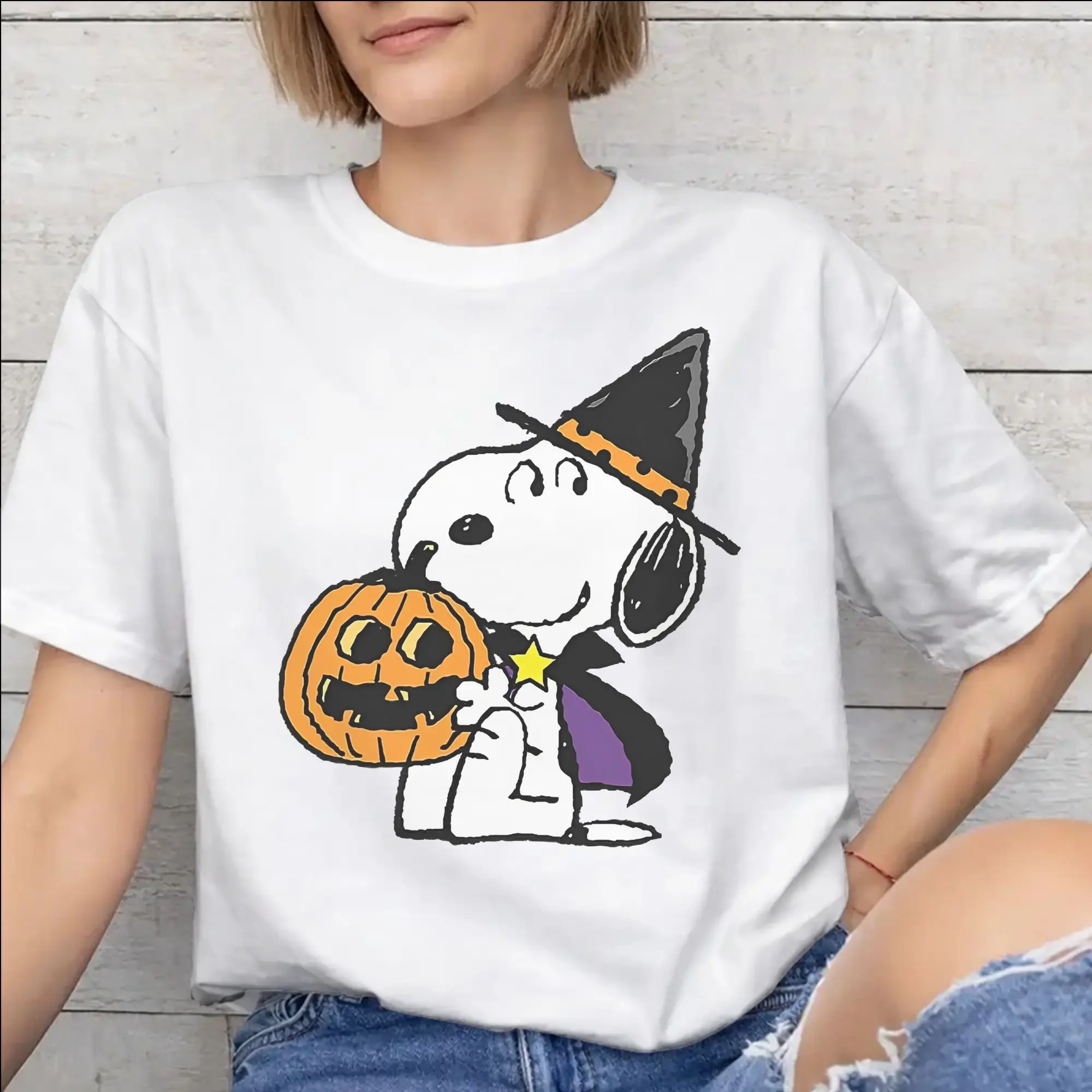 Men Women Print snoopyes halloween pumpkin Trick or treat T Shirt Tee Pure Cotton  T-shirts Clothing