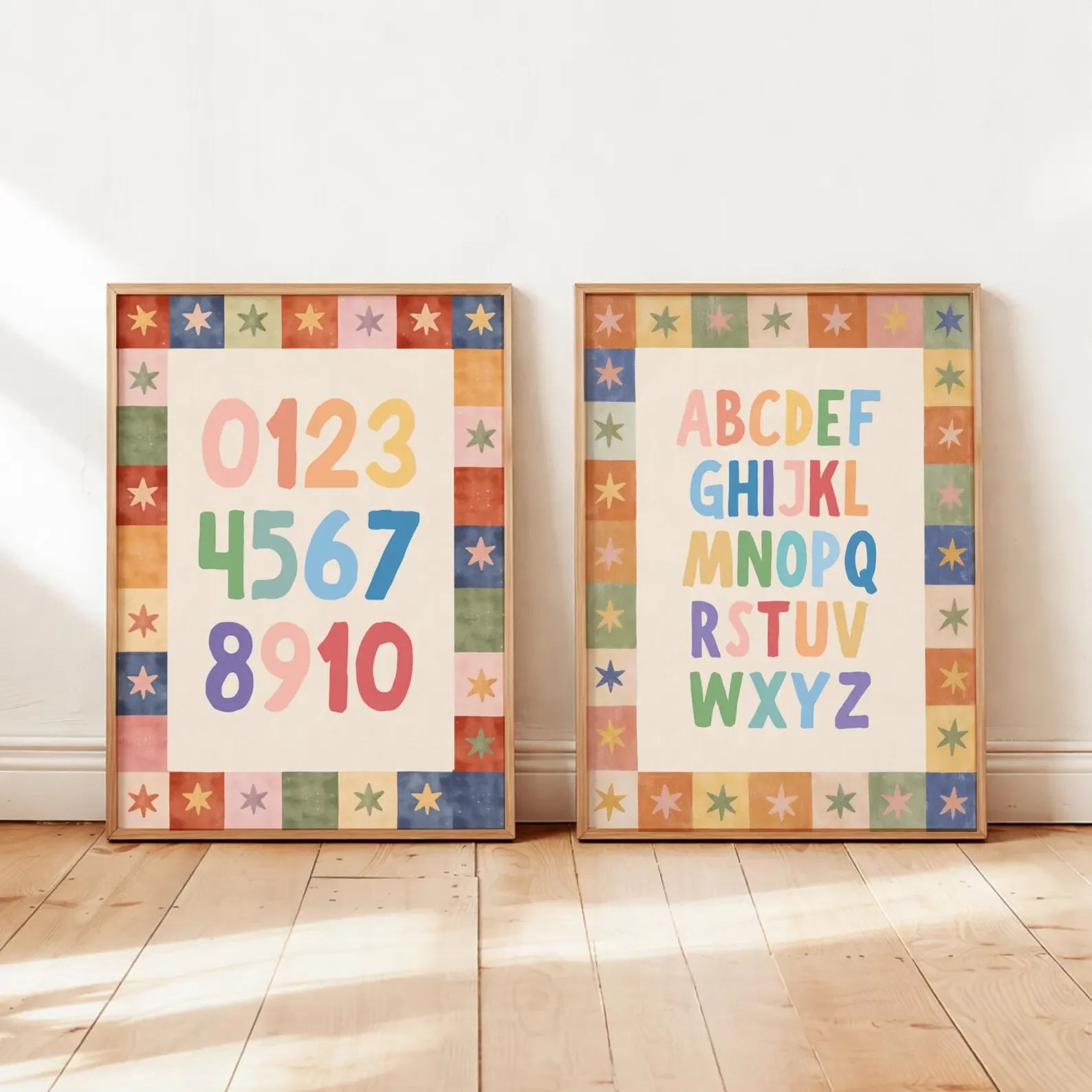 2pcs frameless Canvas Painting 2PCS Alphabet and Numbers Poster Classroom Decor ABC 123 Educational Nursery Homeschool Wall Art