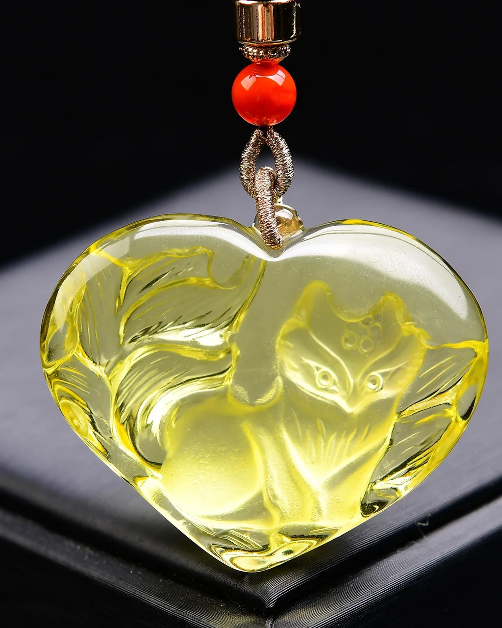 

Natural Yellow Citrine Quartz Pendant Fox 46*38*16mm heart Women Men Jewelry Citrine Wealthy Necklace AAAAA