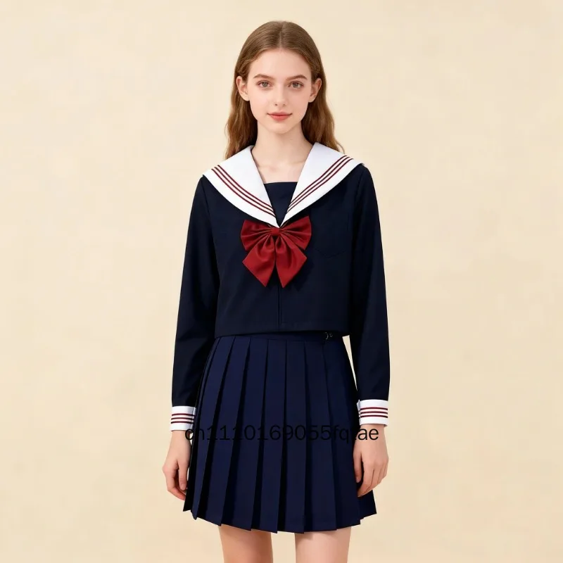 Japanische JK-Uniform, Matrosenanzug, weißes Hemd mit langen Ärmeln und roter Krawatte, klassisches japanisches Schulmädchenkostüm, Cosplay-Outfit für Mädchen. – Detail 2