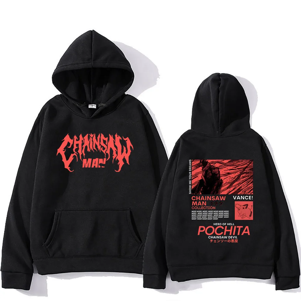 Chainsaw Man Pochita Cotton Hoodies Letter Print Sweatshirts Manga Cartoon Graphic Streetwear Long Sleeve Gothic Mens Pullovers