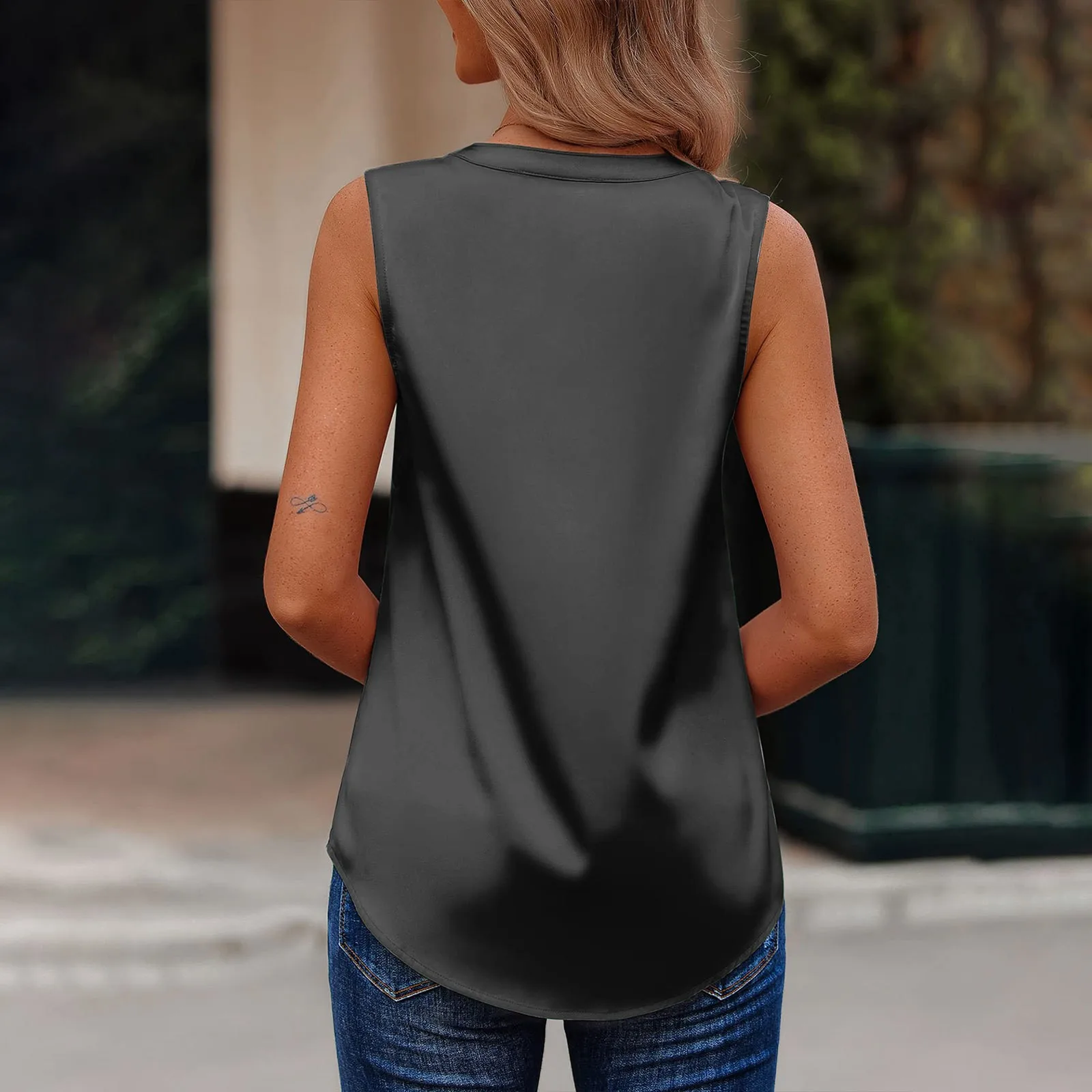 Women's V Neck Vest Summer Loose Fit Sleeveless Blouses Basic Tunic Work Tank Shirt Camisole Long