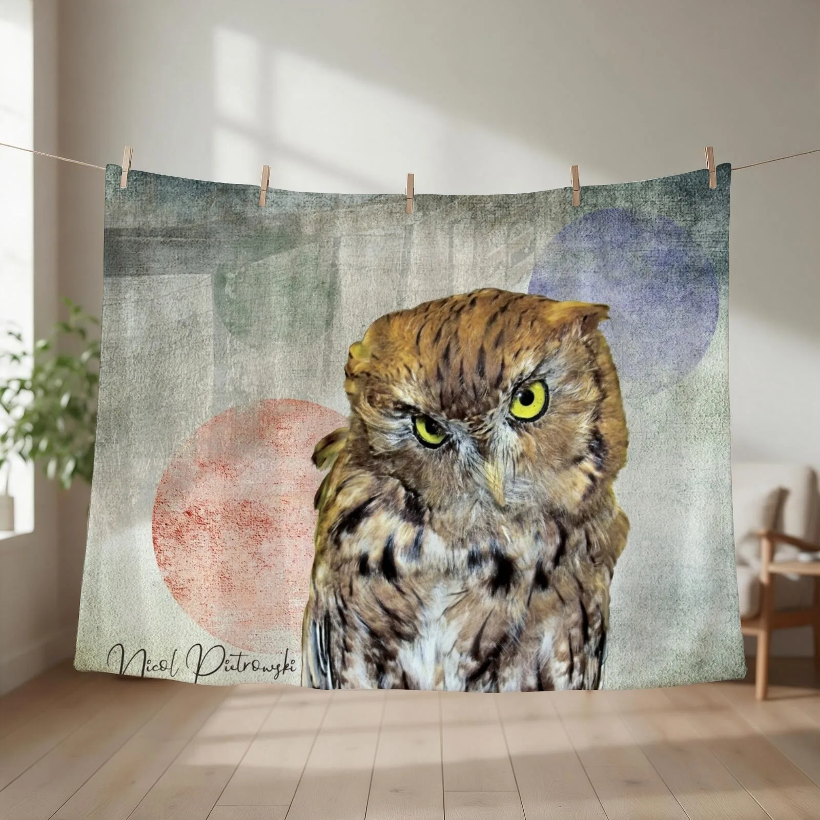 Cute Rustic Screech Owl Fence Modern Cottage Chic Country Art A653 Throw Blanket