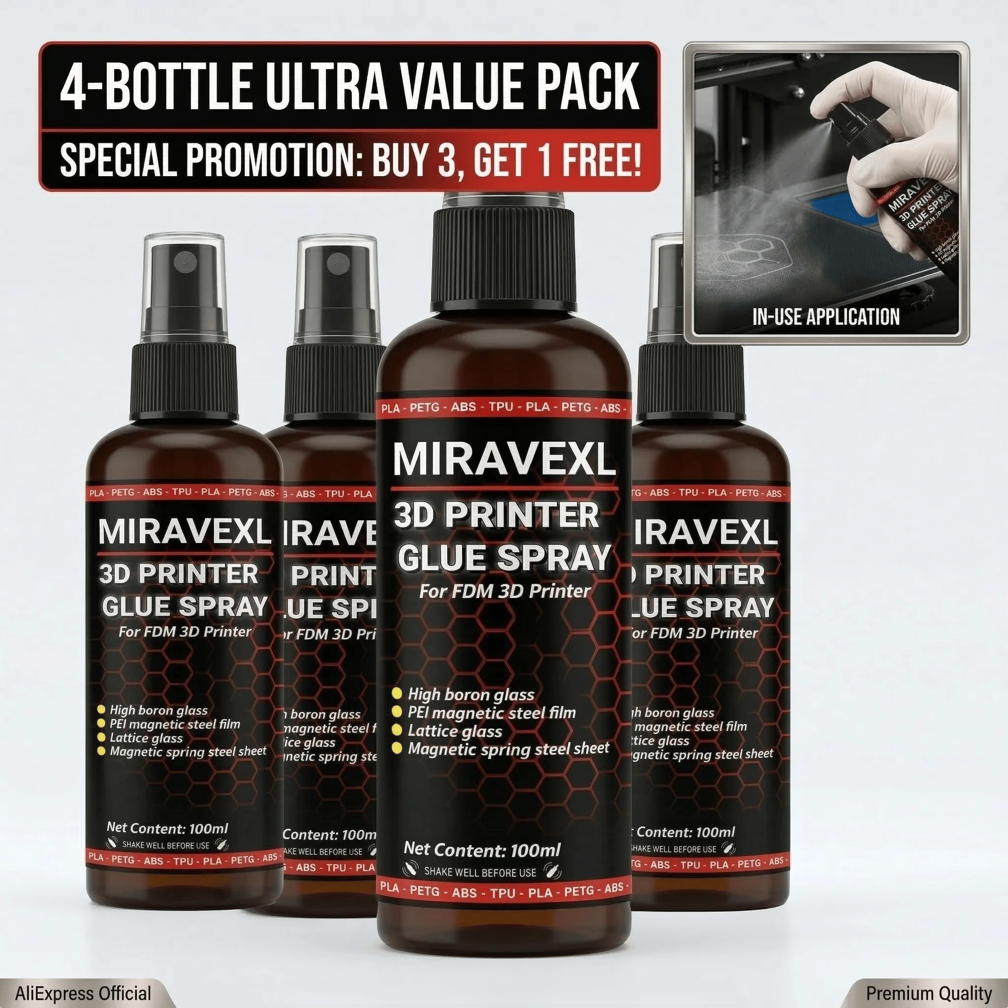 3D Printer Bed Adhesive Spray Strong Glue Anti-Warping Reduces Lift PLA ABS PETG TPU Filament Build Plate Printing Accessories