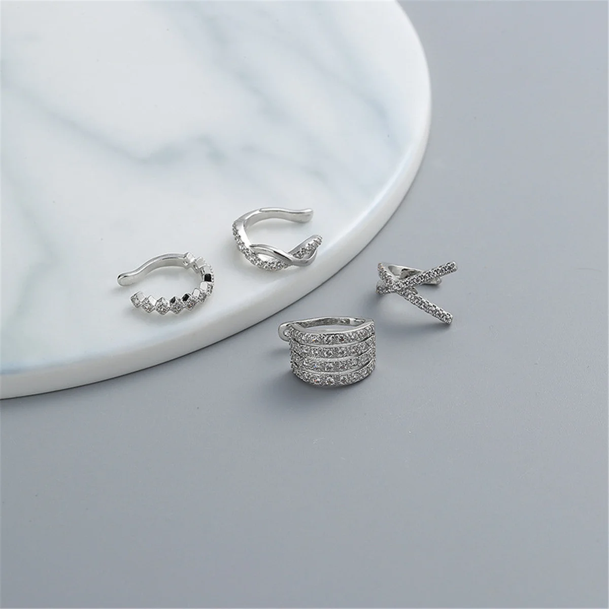 4Pcs/set Creative Silver Color Zirconia Clip on Earrings for Women Geometric Ear Cuff Without Piercing Girl Jewelry