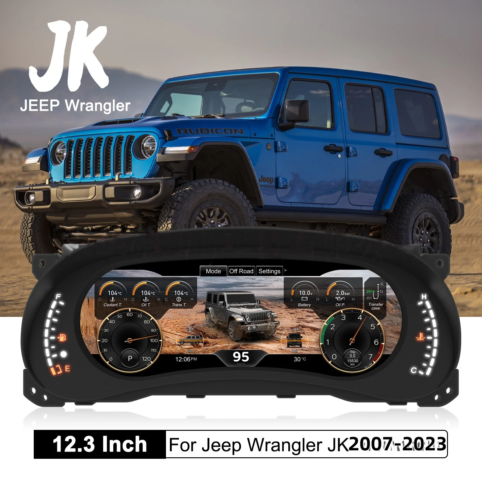 for Jeep Wrangler 2007-2023 Digital Instrument Cluster Speedometer Dashboard Virtual Cockpit 12.3'' Anti-Glare Screen