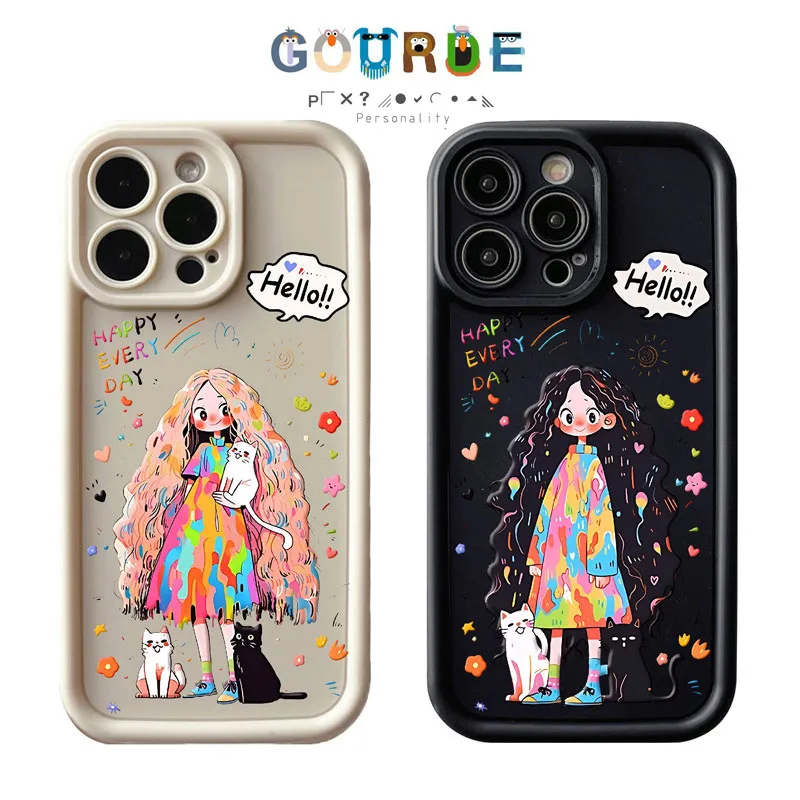 

Gourde Aesthetics Long Haired Wavy Girl Casing Soft Silicone for IPhone 16 15 14 12 13 11 Pro Max IP 7 8 Plus X XS XR XsMax