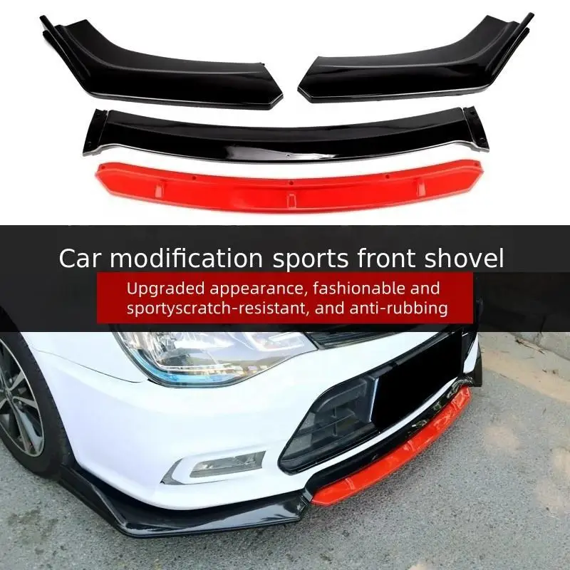 Vierteiliger Universeller Auto-Diffusor Frontlippe Frontspoiler Auto-Karosserie-Kit Schwarz&Rot Frontspoiler – Detail 1
