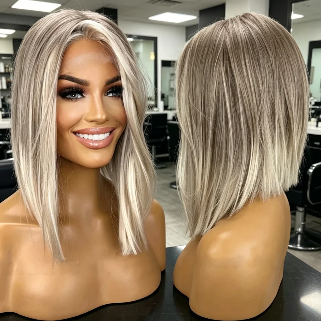 18Inch Ombre Blond Wave Natural HD Lace Wig for Women Bob Pre-Plucked Transparent Lace Frontal Versatile Hair Wig