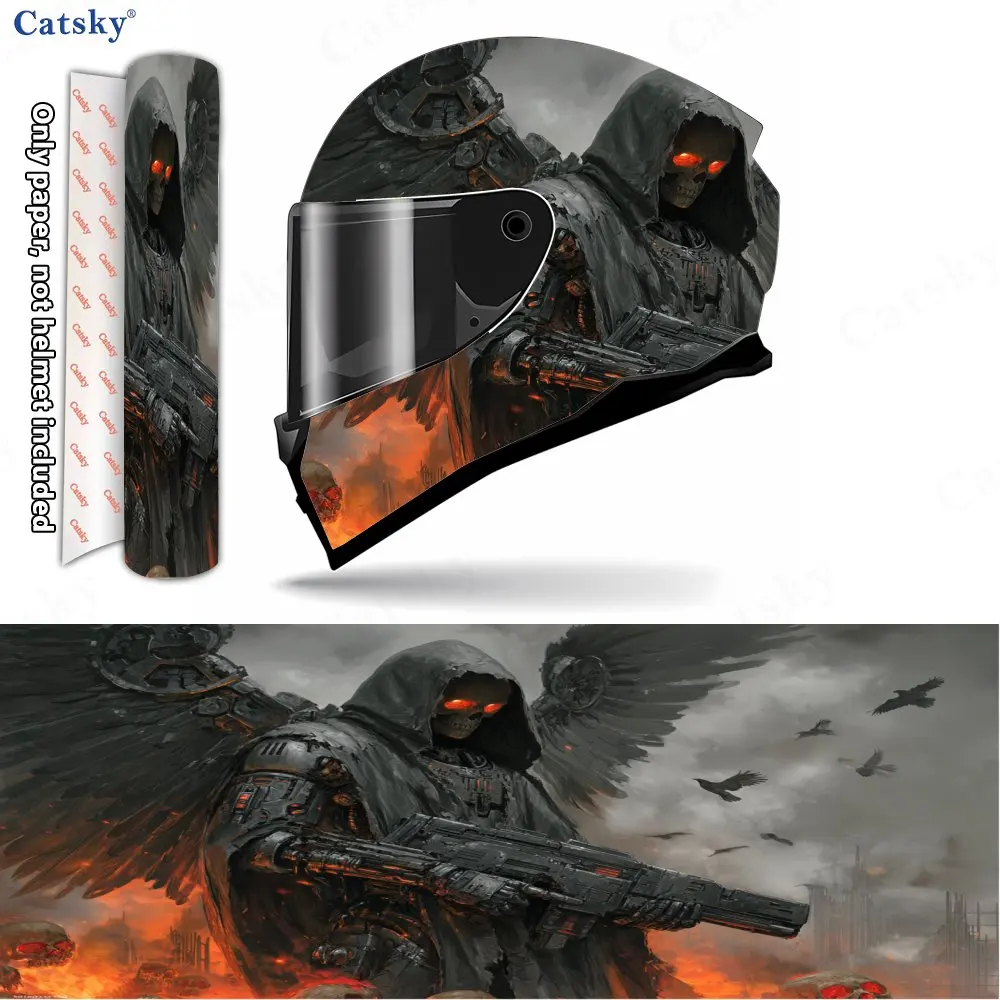 Blazing Skull Demon Pattern Helmet stickers , PVC Material Multifunctional Helmet Stickers, Scratch-Resistant & Fade-P