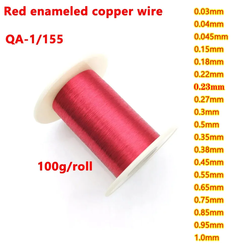 100g/roll 0.03 0.04 0.27 0.15 0.18 0.22 1.0mmRed enameled copper wire  Magnet Wire Enameled Copper Winding Wire Coil Copper Wire 