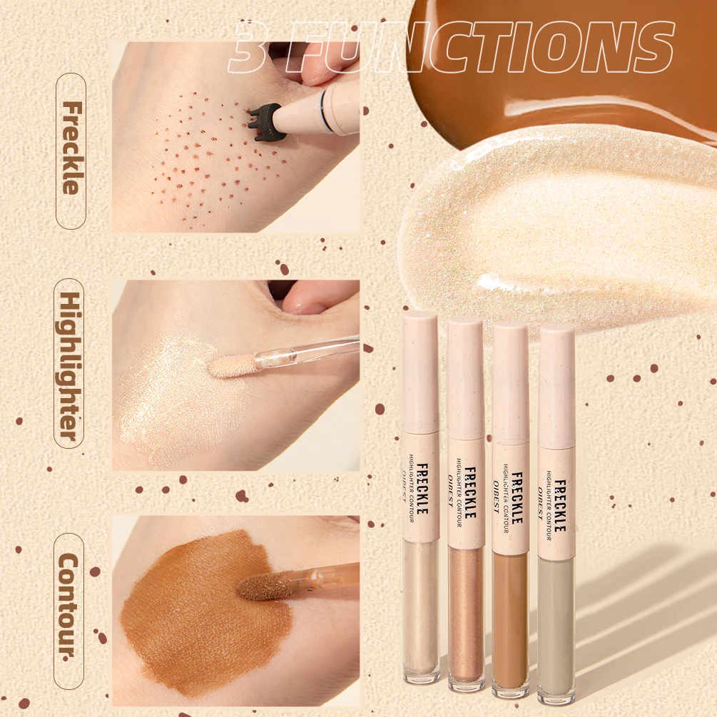 QIBEST taches de rousseur à Double tête flash fin point culminant longue durée mat naturel multi-usages taches de rousseur à double extrémité maquillage de Contour