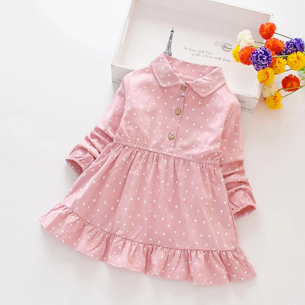 Spring Autumn Casual Baby Girls Dot Print Long Sleeve Dress Kids Toddler Pageant Princess Sundress