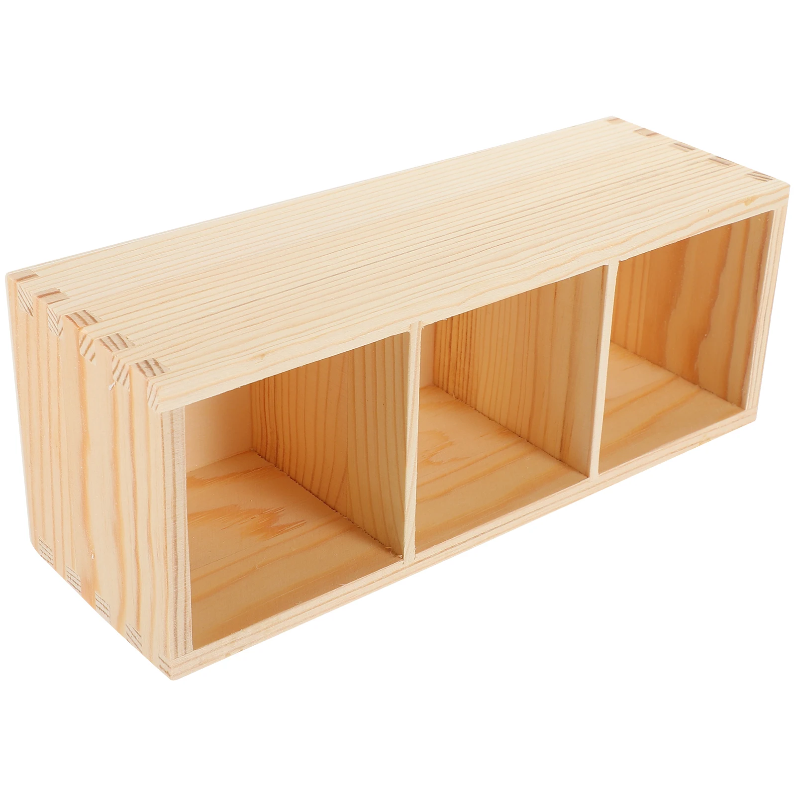 

Pine Wood Pen Holder Storage Box Pencil Remote Control Multi Compartment Organizer Desk