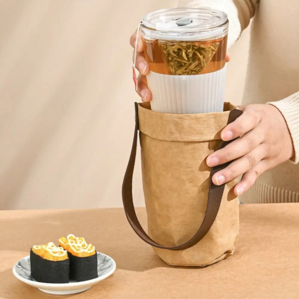 

Practical Foldable Kraft Paper Water Bottle Bag Waterproof Washable Cup Insulated Cover Protective Mug Cup Sleeve for Home