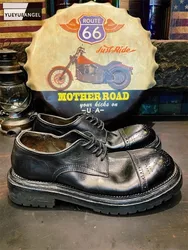 Mens Black Carved Brogue Shoes British Style Lace Up Thick Bottom Business Casual Handmade Horsehide Genuine Leather Derby Shoes