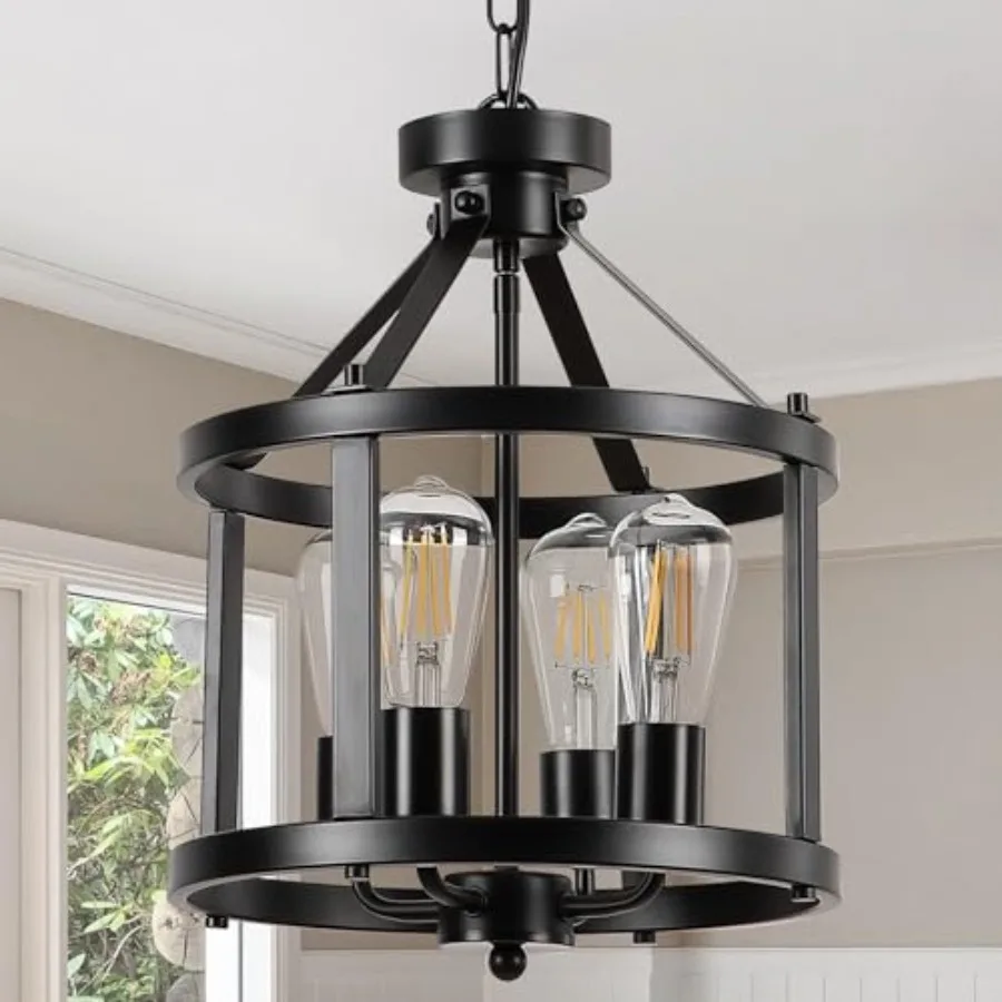 

Black Farmhouse Chandelier, 4-Light Pendant Lights over Kitchen Island, Industrial Chandelier Light Fixtures for Entryway Dinin