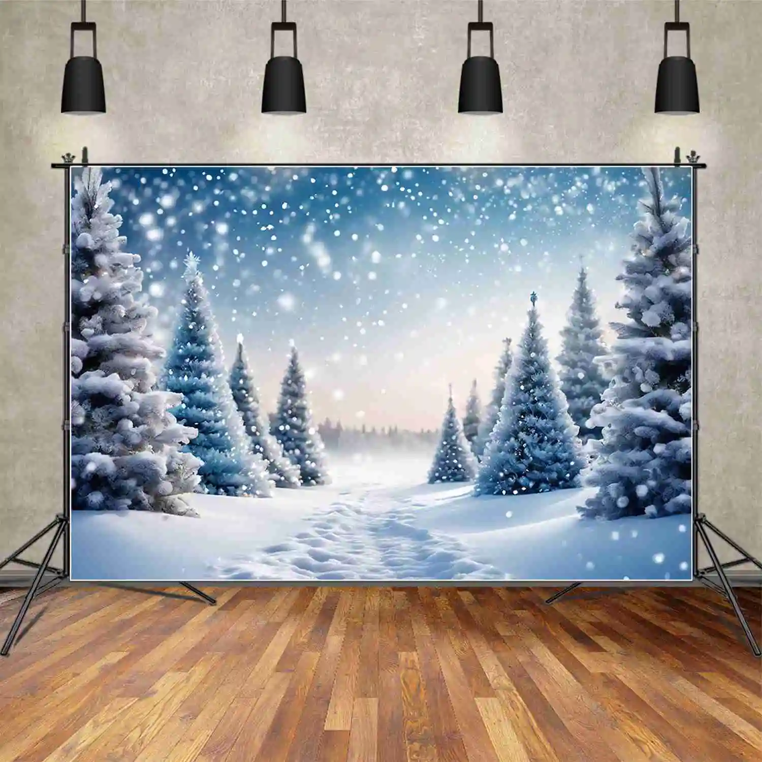 MOON.QG Dreamy Christmas Tree Landscape Photography Background Baby Party Decoration Photozone Backdrops Studio Photobooth Props