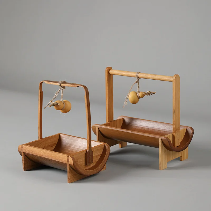 

Fruit Tray Snack Plate Chinese Style Bamboo Basket with Handle Retro Nut Melon Seed Dish Food Storage Container Serving Platter