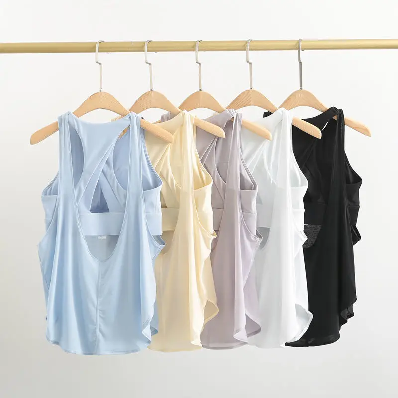 Women Soft Sleeveless Tank Top Round Neck Loose Curved Hem Side Split Back Hollow Out Casual Basic Camisole Daily Layering Vest