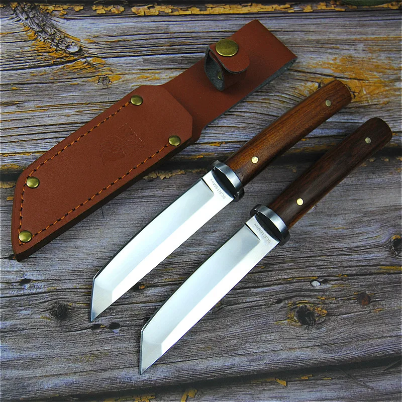 Japanese 9CR18MOV outdoor self-defence fishing knife jungle hunting knife outdoor sharp tactical knife + leather cover