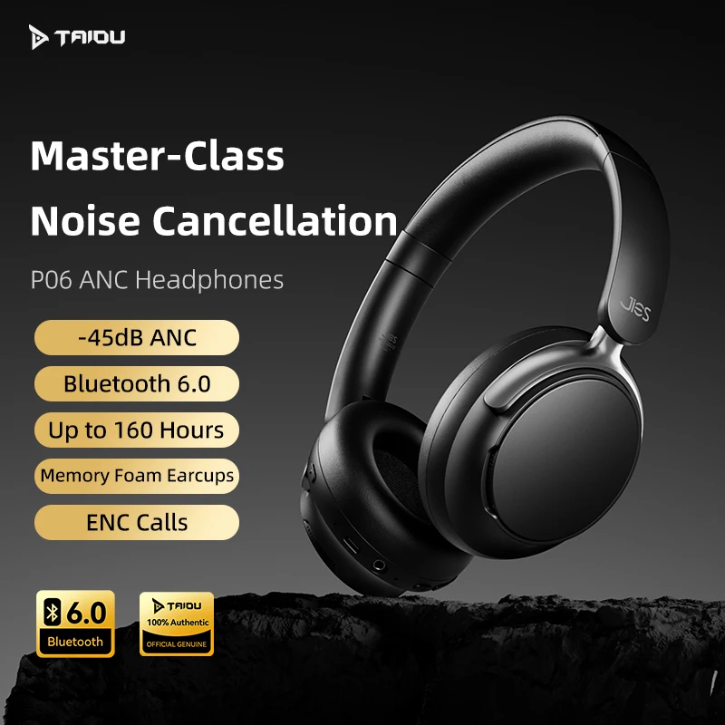 

Беспроводные наушники TAIDU P06 Bluetooth 6.0 с активным шумоподавлением (ANC) для бега, работы в офисе и игр