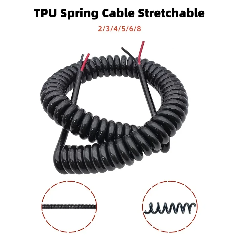 High Quality Spring Spiral Cable Black Telescopic Power Cord Stretchable Wire 2 Core-3-4-5-6-8Core