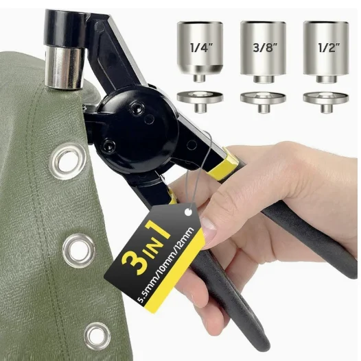 12mm Hand‑Held Eyelet Puncher Manual Grommet Plier Punching Tool, Button Press Machine with 500Pcs Eyelet Grommets