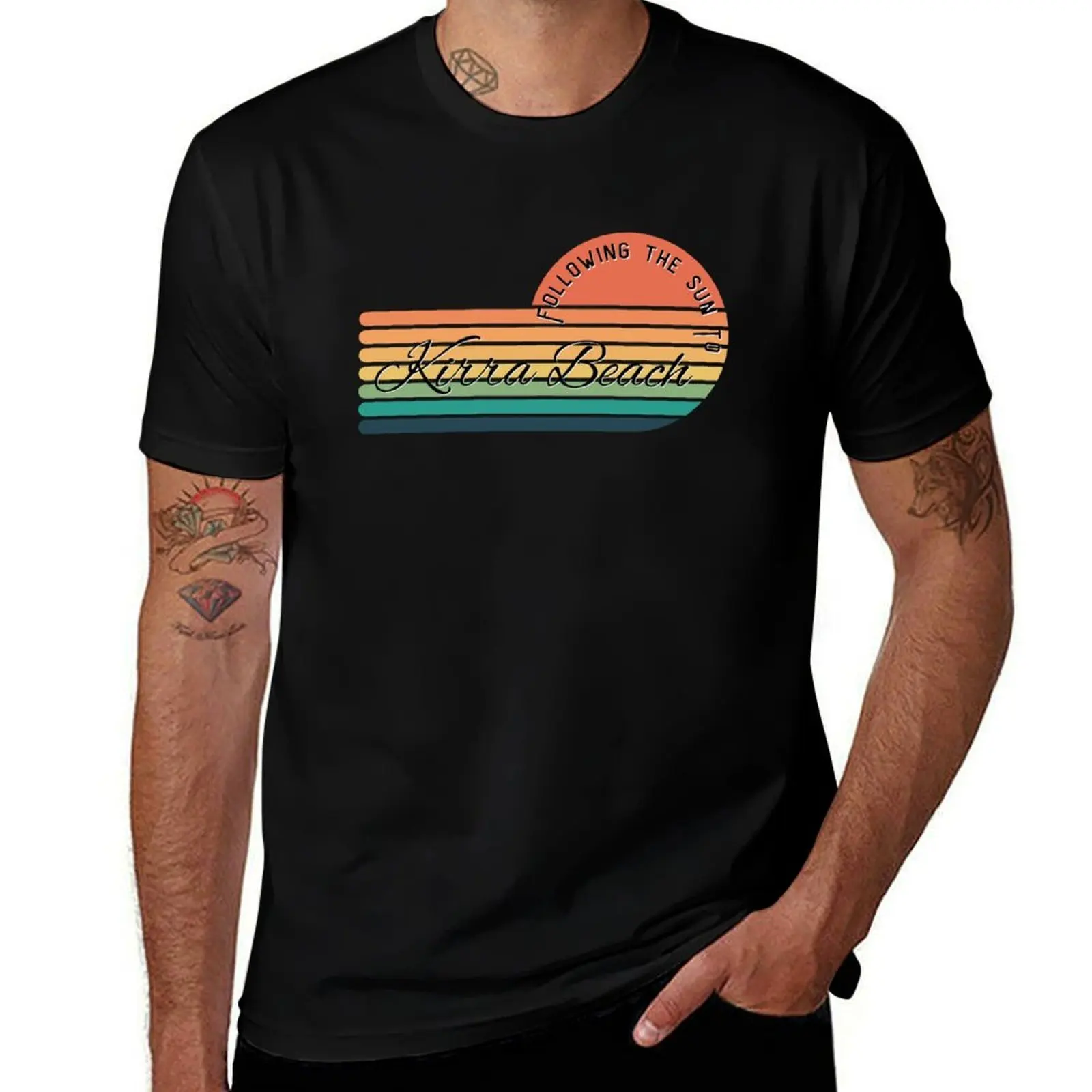 Following The Sun To Kirra Beach Retro Sunset T-Shirt Stylish Graphic Short Sleeve Top T-Shirt