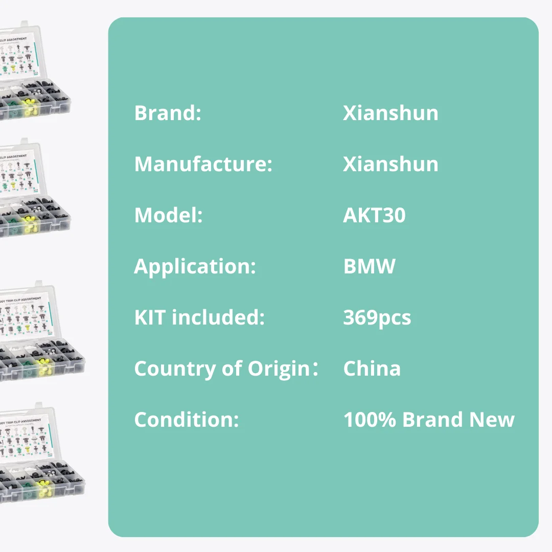 Xianshun akt 30 prendedores automáticos clipe para bmw série 3 f35 f34 f31 369 pçs ferramentas carros acessórios para masturbação automática