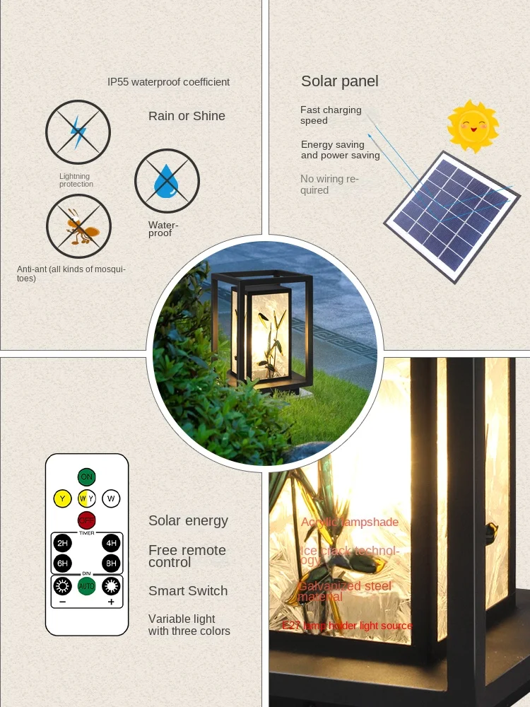 YY Outdoor Waterproof Villa New Chinese Style Garden Lamp Solar Energy Lawn Lamp