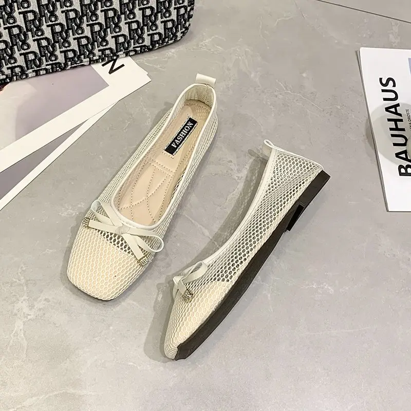 2024 New Women Flats Shoes Ballet Flats Fashion Bow-Knot Women Shoes Slip On Cut Outs Flat Sweet Hollow Summer Female Shoes