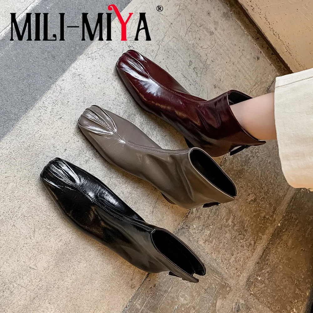 MILI-MIYA New Trend 2026 Autumn Winter Genuine Leather Women Ankle Boots Elegant Pleated Square Toe Thick Heeled Dress Shoes