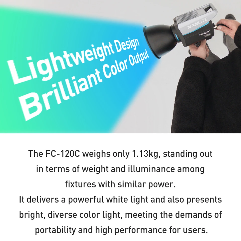 Nanlite FC 120C RGBW 2700K-7500K CRI 95 Professionelles Fotografie-Licht für Studio-Outdoor-Mobilschießen, tragbar, 1,1 kg