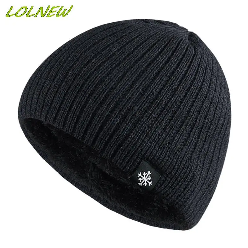 Men\'s Snowflower Beanies Winter Hat Women Knitted Hats For Men Cap Winter Beanie Hat Gorro Thick Warm Brimless Fur Bonnet