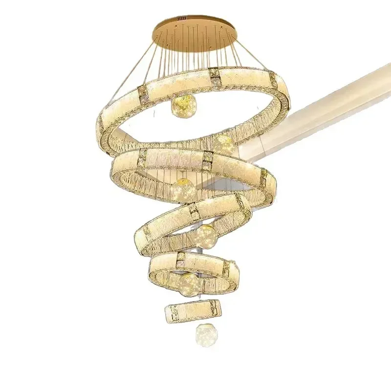 

Villa chandelier modern light luxury empty crystal lamp mid-floor loft apartment headlight rotating long light