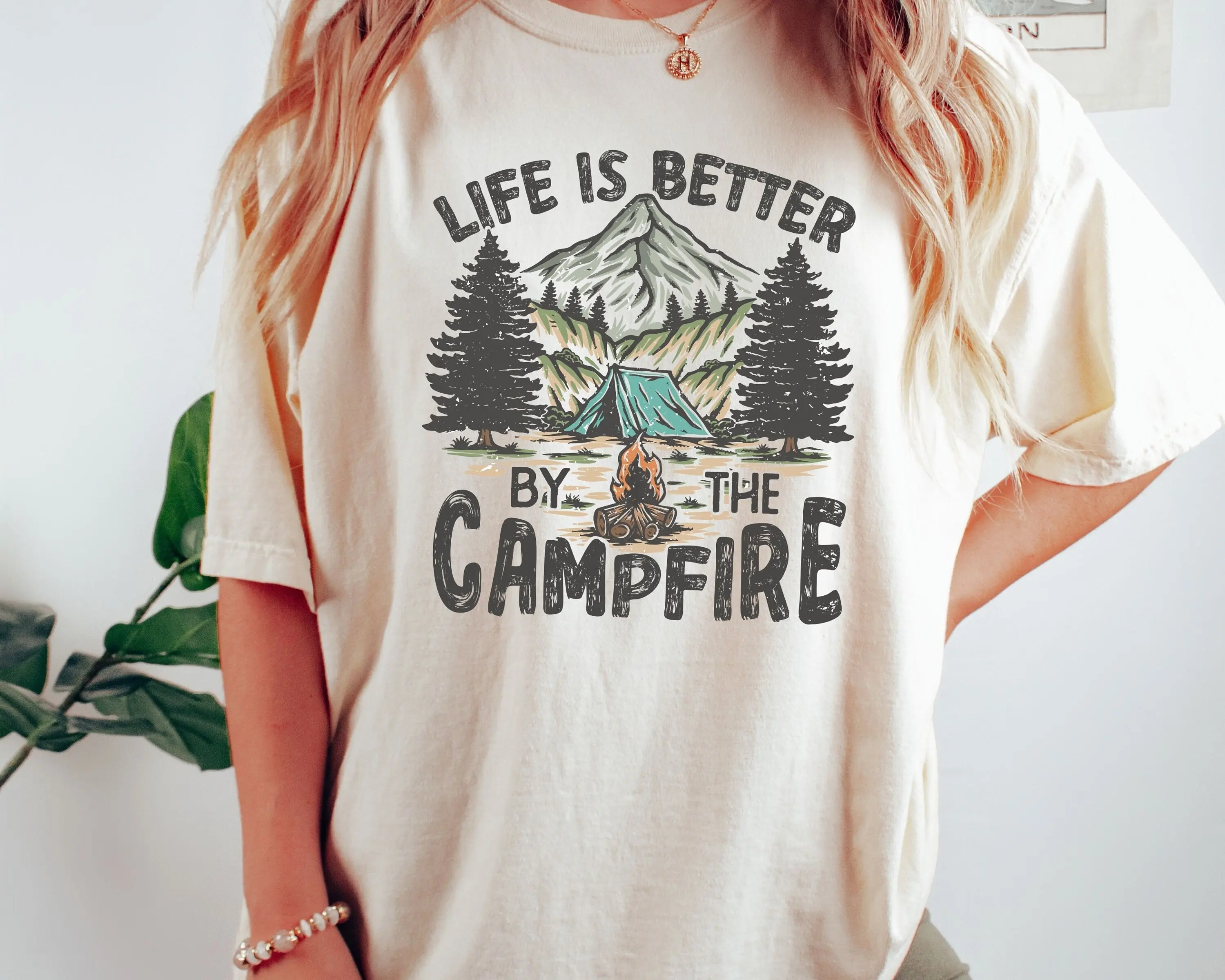 Camping T Shirt Life Is Better By the Campfire Camp Family Crew Hiking Adventure Vacation