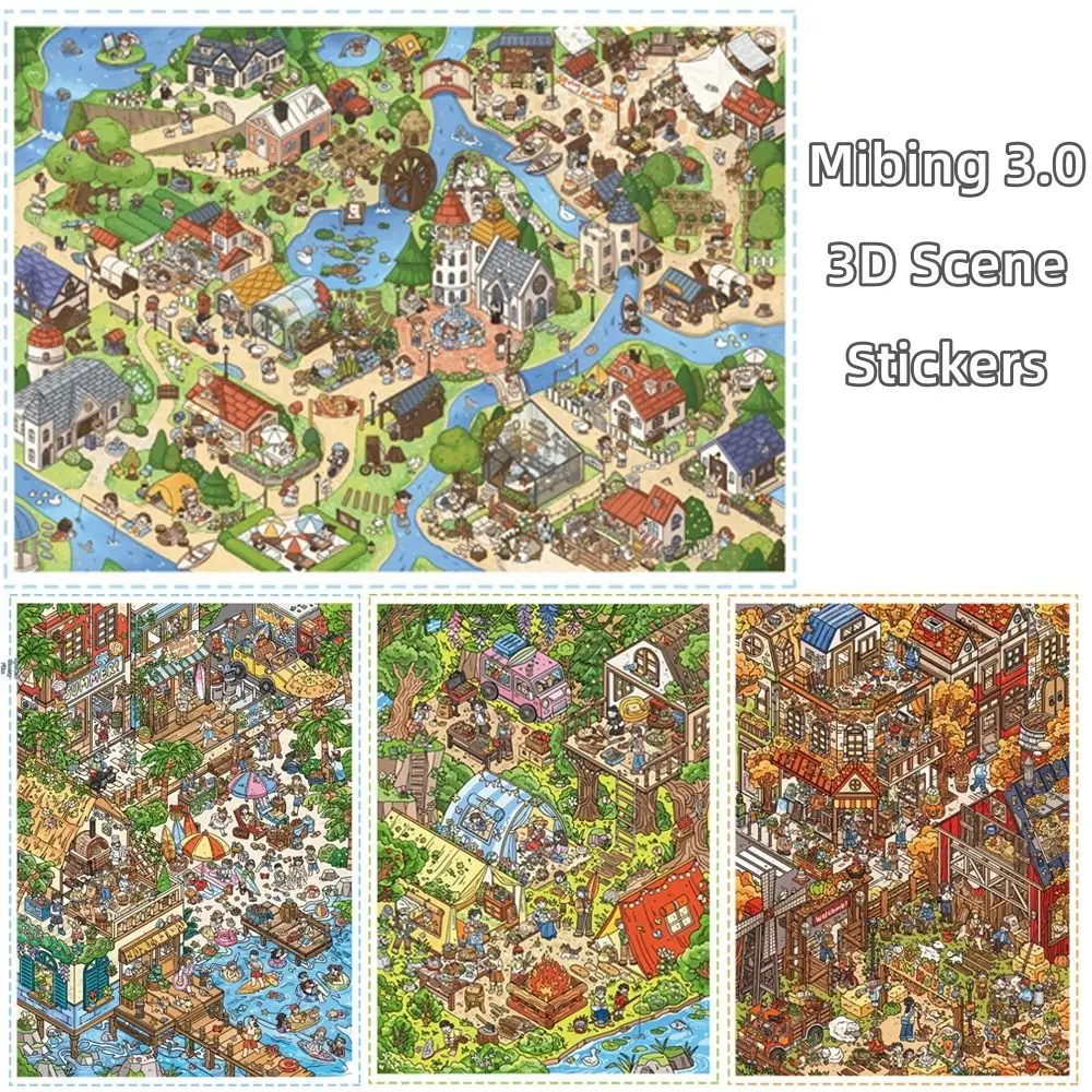 Travel Theme 3D Stacking Stickers PET Die-cut Island Beach Mini Scene Stickers Large Size Camping Farm Scrapbook Stickers