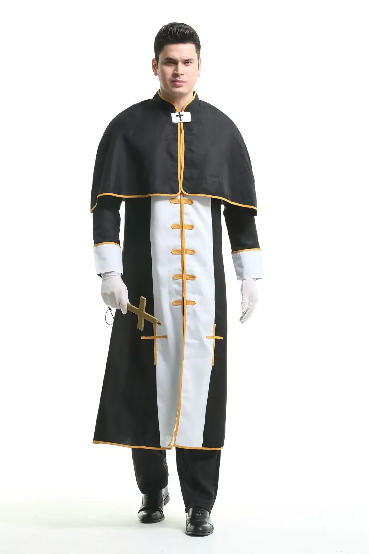 Cosplay prêtre Robe noire Robe de soirée Costume d'halloween pour hommes Cosplay
