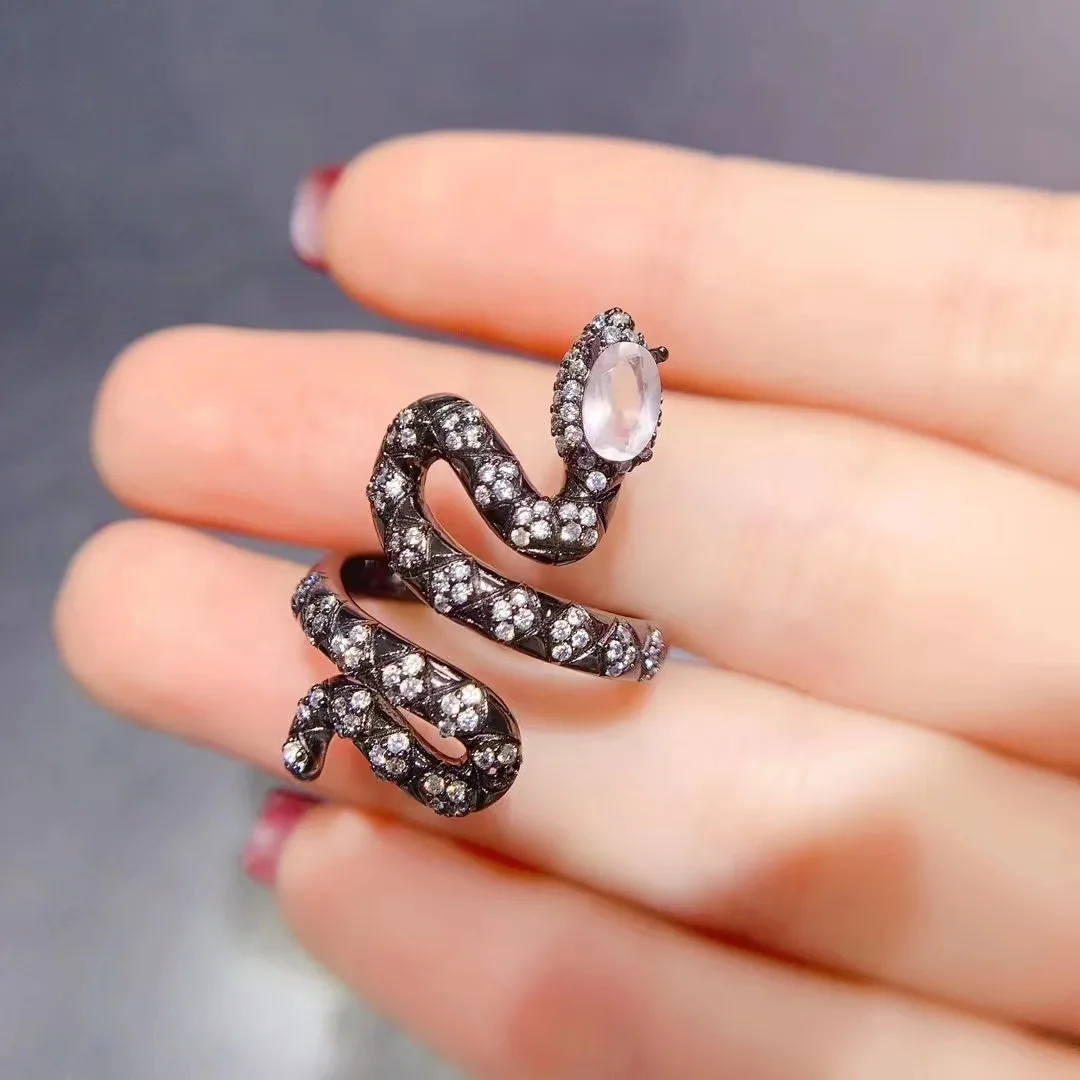 

FS 4*6mm Natural Pink Crystal Snake Ring for Women S925 Sterling Silver Fine Fashion Charm Weddings Jewelry Certificate MeiBaPJ