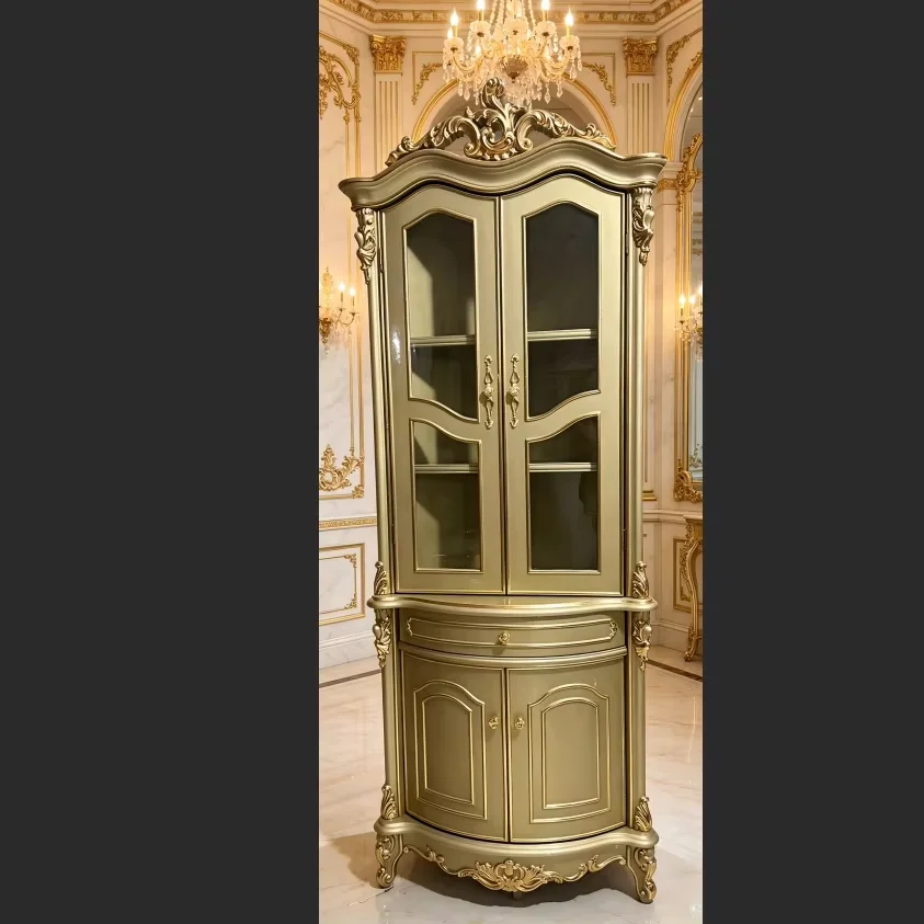 #European Style High-end Solid Wood Corner Cabinet for Living Room with Triangle Design and Storage-F020