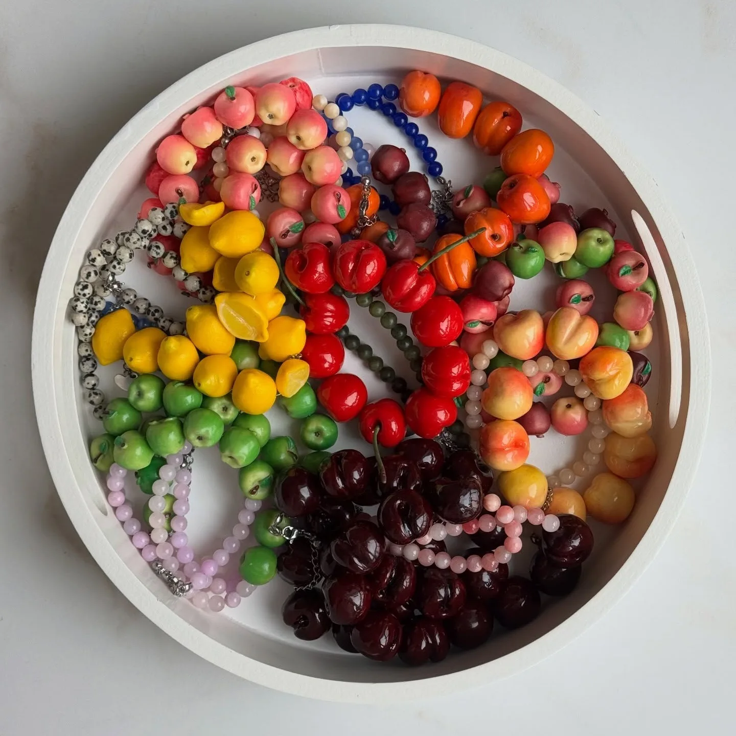 Fashion Resin Simulation Fruit Bracelet Beaded Dopamine Beads Bracelet Cherry Persimmon Summer Bohemian Jewelry Beach Jewelry